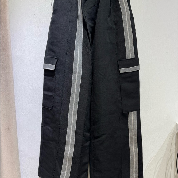 Black Cargo Pants with Gray Stripes
